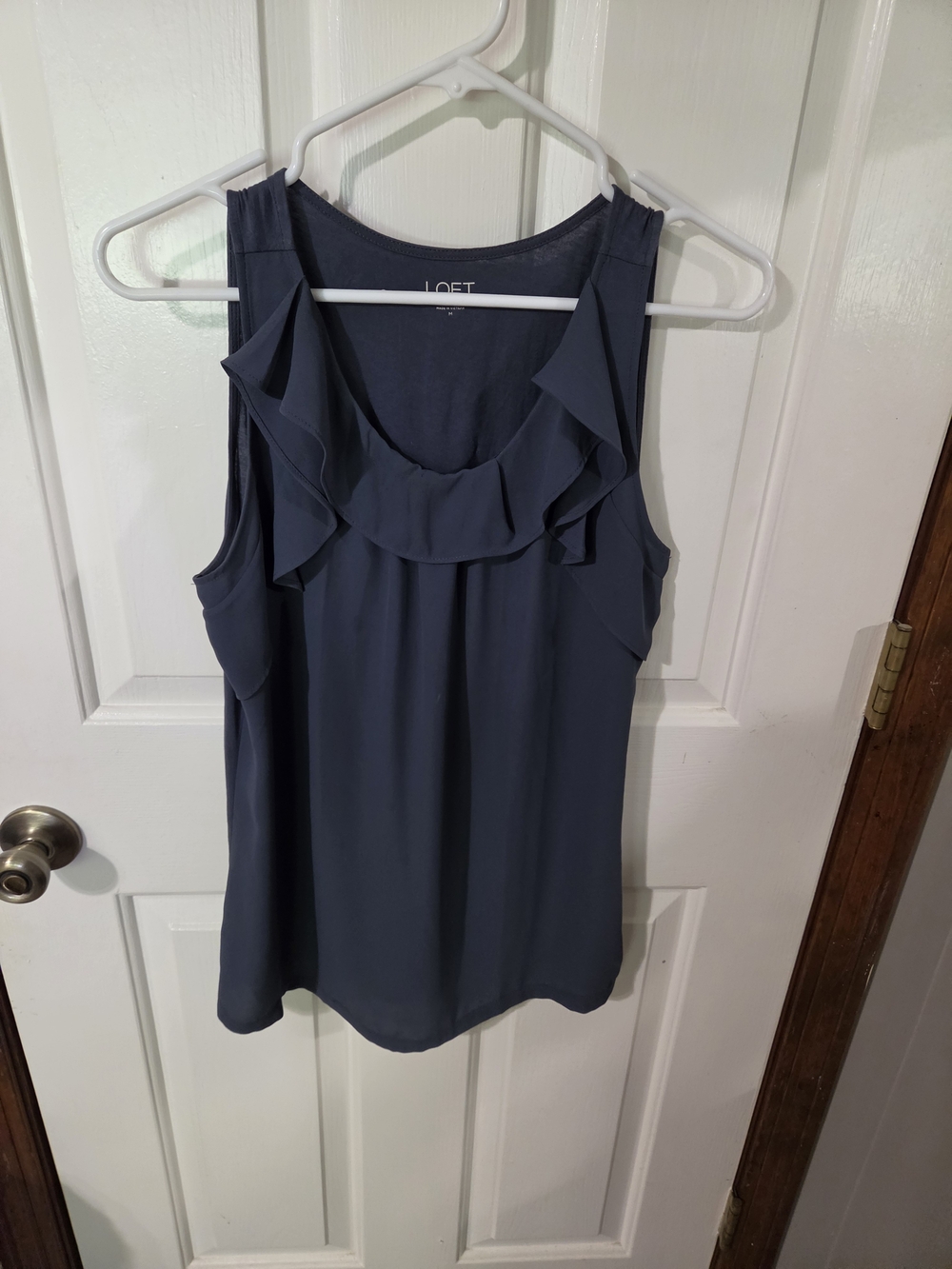 LOFT Navy Ruffle Sleeveless Blouse